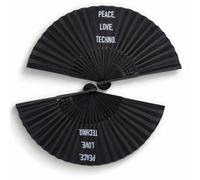 Juego de 2 abanicos de mano Techno Rave - Abanicos pequeños estables de madera de bambú negro - ventilador de mano verano asiático decoración para fiestas, clubes, festivales, raves, bodas, cumpleaños