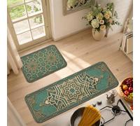 Juego de 2 alfombras de cocina marroquíes geométricas con decoración de | Alfombra para fregadero de cocina, diseño de celosía marroquí, textura desgastada, estilo global, caminos de cocina