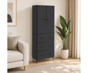 Juego de 2 armarios de 66 x 34,5 x 90 cm, madera negra con puertas | Versátil, diseño que ahorra espacio, aspecto moderno, fácil montaje, acabado resistente