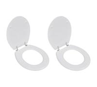 Juego de 2 asientos de inodoro con tapa MDF blanco, con bisagras extra fuertes de aleación de cromo y zinc, aptas para inodoros con bisagras ajustables de 12 a 20