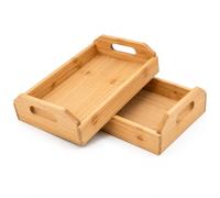 Juego de 2 Bandejas de Bambú Natural con Asas integradas 35×23×7 cm | Ideal para servir y decorar en cocina, comedor, baño o salón XZ-23277+XZ-23278