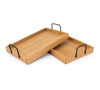 Juego de 2 Bandejas de Madera de Abeto con Asas Metálicas Diseño Rústico