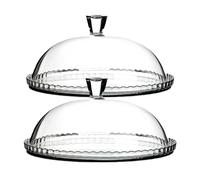 Juego de 2 Bandejas para Tartas Redonda con Campana, Apta para Dulces y Tartas, Plato de Servicio de Cristal Transparente - Diámetro 32.2 x Altura 15.4 cm- JUANIO -
