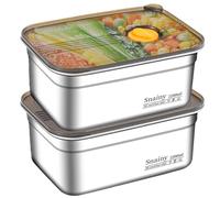 Juego de 2 cajas de acero inoxidable con tapas, 2200 ml contenedores de alimentos de acero 316, apilables y herméticos, caja de almuerzo Bento de metal, contenedores de congelación reutilizables