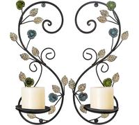 Juego de 2 candelabros de pared, diseño de rama de hoja negra envejecida, para colgar en la pared, hechos de metal, portavelas para velas, ideales para la sala de estar