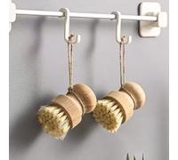 Juego de 2 cepillos para platos, 2 cepillos de madera de palma, cepillos de platos, cepillo de madera duradero, ollas redondas naturales de limpieza de verduras, sartenes, fregadero, cepillo de cocina