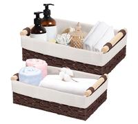 Juego de 2 Cesta de Almacenamiento de Macramé,Cestas de Decoración Bohemia,caja Decorativa Tejida a Mano,Cesta de Regalo Cajas de Organizador,Cajas Almacenaje para Baño,Estantería,Armario (Marrón)