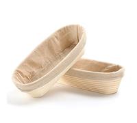 Juego de 2 cestas de levadura, ratán natural, ovalado banneton, para masa de pan, pizza y pastelería, 29,5 cm