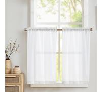 Juego de 2 cortinas cortas blancas para cocina, con cordón para tirar
