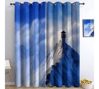 Juego de 2 cortinas opacas con aislamiento con ojales, 75 x 166 cm, cadena de montaña en el paisaje natural térmico 3D, impresión decoración salón cortina telefónica para dormitorio infantil, azul