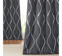 Juego de 2 cortinas opacas Unyqoos®, color gris, con ojales, medidas 245 cm de alto x 140 cm de ancho, completamente opacas con estampado plateado – protección contra la luz y los rayos UV del 85-95%,
