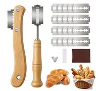 Juego de 2 cuchillos de panadero, 20 cuchillas de repuesto, juego de cuchillos de masa para cortes rectos y curvos, cuchillos de pan para cortar baguette, panecillos, pan, accesorios para hacer masa