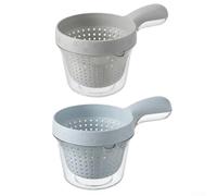 Juego de 2 cuencos de lavado de frutas de doble capa con colador y mango para drenar productos pequeños como arándanos y cerezas en la cocina (blanco + azul)