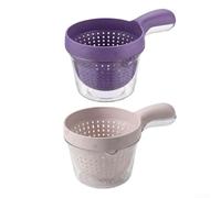 Juego de 2 cuencos de lavado de frutas de doble capa con colador y mango para pequeños productos, bayas, tomates, cesta de drenaje de cocina (rosa + morado)