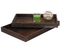 Juego de 2 cuencos T285, bandeja para servir, bandeja para el desayuno, bandeja de madera, bandeja decorativa, estilo vintage color marrón