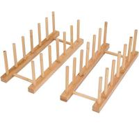 Juego de 2 escurreplatos de bambú Unyqoos®, con 6 compartimentos para platos y tapas, organizador de tablas de cortar para tazas, cuencos y armarios de cocina