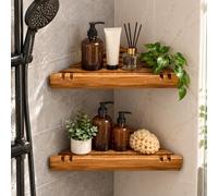 Juego de 2 estantes de ducha esquineros de madera, estante esquinero de baño impermeable montado en la pared, estante de ducha flotante de 11 pulgadas para champú, acondicionador, jabón y artículos de