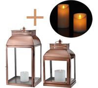 Juego de 2 faroles de viento vintage con luces LED, para balcón, jardín, tipo Smilia, en cobre