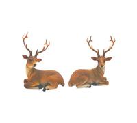 Juego de 2 Figuras Decorativas de Ciervo con Cuernos detallados, Ciervos tumbados de cerámica en Color marrón; Dimensiones de una Figura Decorativa de Ciervo: 8 x 5 x 10 cm.