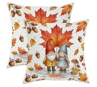 Juego de 2 fundas de almohada con diseño de gnomo, diseño rústico de hoja de arce bellota, color naranja otoñal, de terciopelo suave, lavable, para decoración del hogar, sala de estar, dormitorio