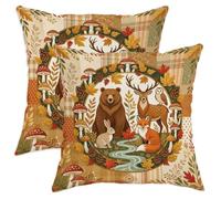 Juego de 2 fundas de almohada con diseño de oso rústico, naturaleza, ciervos, ciervos, otoño, terciopelo, suave, lavable, para decoración del hogar, dormitorio, sala de estar, sofá, 18 x 18 pulgadas