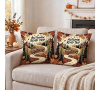 Juego de 2 fundas de almohada de 20 x 20 pulgadas, diseño de estación de | Winding Road Landscape, fundas de almohada, paisaje de bosque de pinos, tema de viaje de montaña, decoración de aventura de