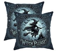 Juego de 2 fundas de almohada de bruja, diseño gótico de murciélago rosa para Halloween, terciopelo suave negro, lavable, fundas decorativas para el hogar, dormitorio, sala de estar, sofá, decoración