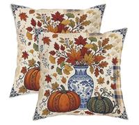 Juego de 2 fundas de almohada de calabazas, diseño tradicional rústico de hojas color naranja otoñal con patrón de cremallera oculta, fundas de almohada para sala de estar, apartamento, cama, sofá