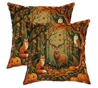 Juego de 2 fundas de almohada de ciervo, diseño rústico de zorros, calabazas, color naranja otoñal, con cremallera oculta, fundas de almohada para sofá, sala de estar, apartamento, cama, sofá