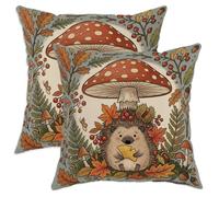 Juego de 2 fundas de almohada de erizo, diseño rústico de hojas de hongos otoñales, de terciopelo suave, lavable, para decoración del hogar, dormitorio, sala de estar, sofá, 22 x 22 pulgadas