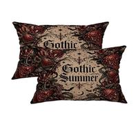 Juego de 2 fundas de almohada de fresa, estilo gótico, vintage, hojas, luna, verano, rojo, terciopelo, suave, lavables, para decoración del hogar, dormitorio, sala de estar, sofá, 20 x 12 pulgadas