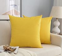 Juego de 2 fundas de almohada de imitación de lino antiácaros e hipoalergénica, para sofá y cama, fundas de cojín, decoración del hogar con cremallera invisible, 2 unidades (60 x 60 cm, amarillo)