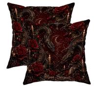 Juego de 2 fundas de almohada de serpiente, estilo gótico, romántico, rosa, color rojo otoñal, con cremallera oculta, fundas de almohada para el hogar, sala de estar, dormitorio, decoración de sofá