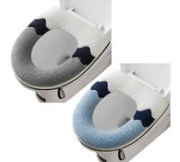 Juego de 2 fundas de asiento de inodoro más gruesas y suaves con asa, lavables, compatibles con todos los asientos de inodoro ovalados (gris + azul)
