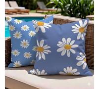 Juego de 2 Fundas de Cojín Exterior 45x45 Impermeables, Beige Flores azules Decorativos para Sofá Jardín Terraza, Almohada Lino Doble Cara Estampado, Decoración Primavera Verano para Patio, -#b1833s