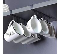 Juego de 2 ganchos para organizadores bajo estantes, soportes para tazas de cocina, sistema de colgado multifuncional, color negro.