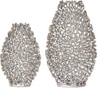 Juego de 2 jarrones decorativos Deko, altura 30/40 cm, hechos a mano, de metal abierto en color plateado, ideales para decoración y para colocar flores
