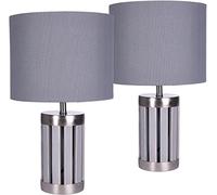 Juego de 2 lámparas de mesa o de noche BRUBAKER - altura 33 cm - base de madera/gris metal - color gris textil