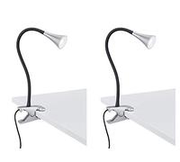 Juego de 2 lámparas flexibles con pinza y cuello de cisne con pinza de plástico en color plateado y negro