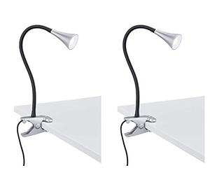 Juego de 2 lámparas flexibles con pinza y cuello de cisne con pinza de plástico en color plateado y negro