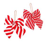 Juego de 2 lazos navideños para coronas, diseño de rayas, colgante de cinta | 23 x 20 cm rojo y blanco lazos de Navidad decoración para puerta de casa vacaciones escaleras cumpleaños boda envoltorio de
