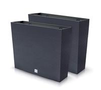 Juego de 2 macetas rectangulares para flores y plantas, de plástico, 58 x 18 x 49,8 cm, para interior y exterior, color negro, volumen 44 litros, diseño moderno