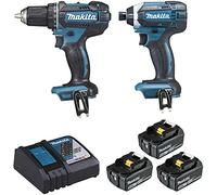 Juego de 2 máquinas 18 V 5 Ah de iones de litio (taladro atornillador DDF482 + destornillador de impacto DTD152) + 3 baterías DLX2127TJ1 Makita