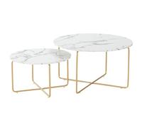 Juego de 2 Mesa Nido de Centro Pequeña Redondas Madera 80CM(Mármol Falso)