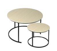 Juego de 2 mesas bajas redondas, mesas gigantes de salón modernas, estructura de metal, 60 x 60 x 45 y 40 x 40 x 38, mesas nido para sala de estar y dormitorio, arce blanco + negro
