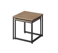 Juego de 2 mesas centro nido salón comedor aliaj 2 niveles color negro y roble claro