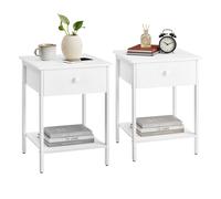 VASAGLE Mesita de Noche, Mesa Auxiliar con Cajón y Estante, 40 x 40 x 55 cm, para Dormitorio, Salón, Fácil de Montar, Marco de Acero, Diseño Moderno, Blanco Mate LET055W14