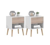 Juego de 2 mesitas de noche, mesitas auxiliares 1 cajón, mesillas de noche dormitorio osaka blanco y roble japonés