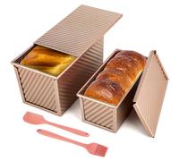 Juego de 2 Moldes para Pan con Tapa - Molde Antiadherente para Pan de molde, Bizcochos, Molde Rectangular Reposteria con Tapa para Uso Doméstico, incluye 1 Espátula de Silicona y 1 Brocha de Silicona