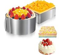 Juego de 2 moldes rectangulares y redondos ajustables para tartas Unyqoos® de acero inoxidable: rectangular de 15 a 28 cm y redondo de 16 a 30,5 cm. Incluye mango antideslizante para diestros